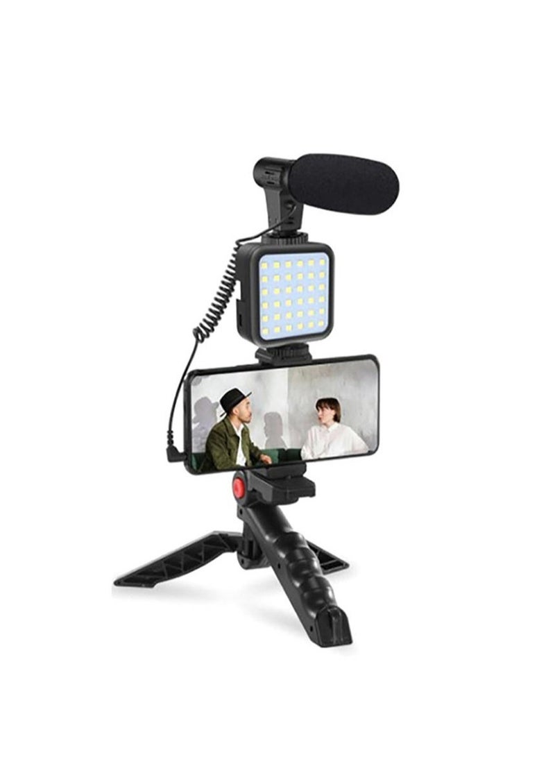 Vlogging Live Streaming Kit With Microphone Tripod Black - Image 1