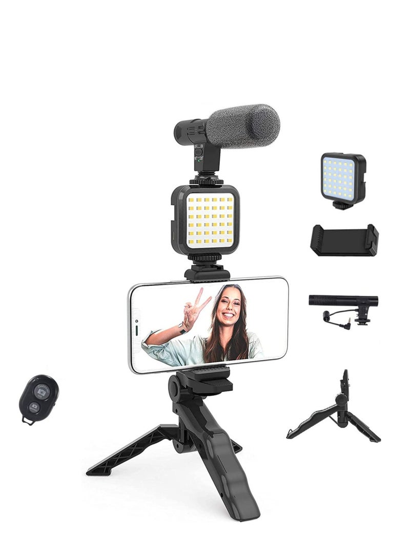 Vlogging Live Streaming Kit With Microphone Tripod Black - Image 2