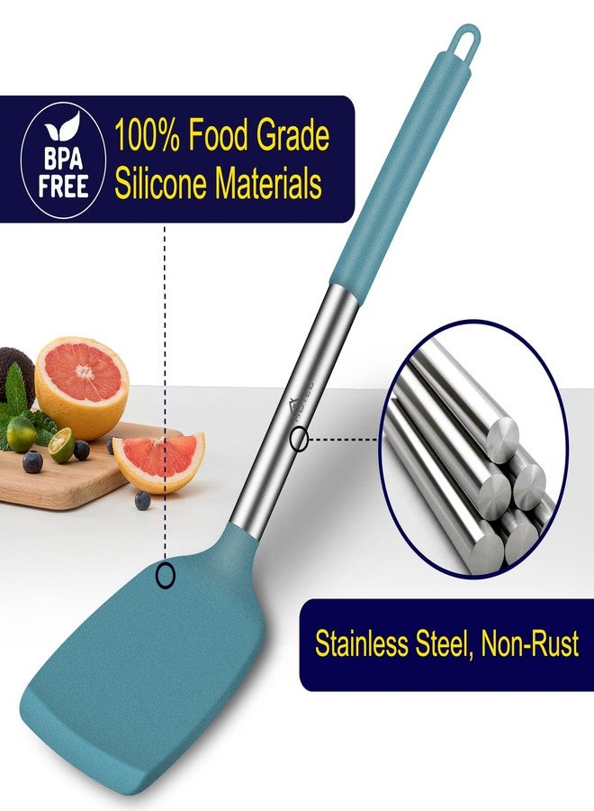 HOTEC Silicone Spatula Set of 2 Heat-Resistant 600°F & BPA-Free Kitchen SaptulaTurner with Stainless Steel Handles, Slotted & Solid Spatulas for Nonstick Cookware, 13.7 Inch, Blue - Image 3