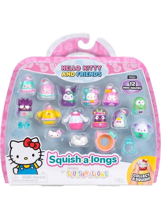Squishmallows Squish-a-longs Hello Kitty and Friends Mini Squish Toy Set, 12 Collectible Figures, 17 Pieces - Image 1