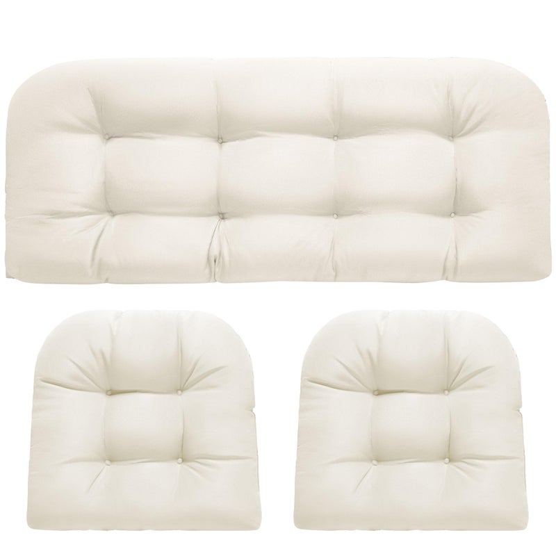 DANGHOOGY Wicker Chair Cushions, Waterproof Outdoor Loveseat Cushions for Patio Furniture, 3 Pieces Wicker Furniture Cushions, 1 Loveseat and 2 U-Shaped Cushions, Cream - Image 1