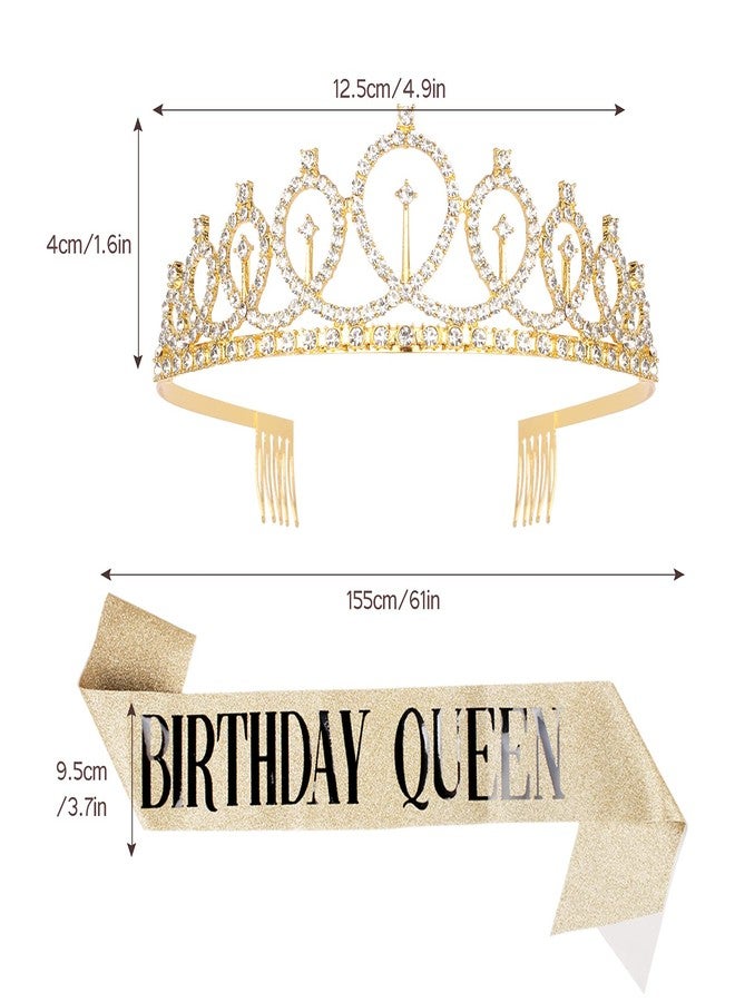 CAVETEE Birthday Crowns for Women Birthday Queen Sash & Rhinestone Tiara Set Birthday Tiaras and Sash for Women Birthday Glitter Birthday Decorations Gold Birthday Tiara Crowns for Women - Image 4