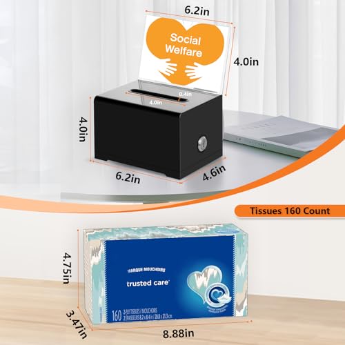 KYODOLED Black Suggestion Box with Slot and Lock for Voting, Donation Box with Sign Holder, Tip Jar, 6.2" x 4.6" x 4.0" - Image 3