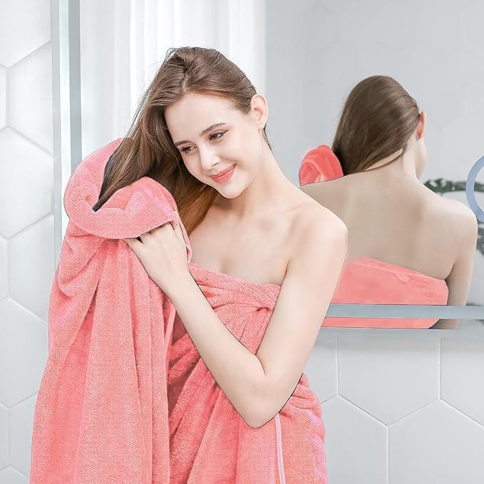 Comforic منشفة ميكروفايبر كبيرة الحجم | منشفة استحمام للرجال والنساء | منشفة فائقة النعومة، ماصة، خفيفة الوزن، سريعة الجفاف للاستحمام، الشاطئ، السفر، الصالة الرياضية | 70x140 سم - عبوة من 1 (وردي) - Image 3