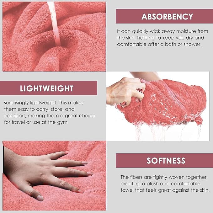 Comforic منشفة ميكروفايبر كبيرة الحجم | منشفة استحمام للرجال والنساء | منشفة فائقة النعومة، ماصة، خفيفة الوزن، سريعة الجفاف للاستحمام، الشاطئ، السفر، الصالة الرياضية | 70x140 سم - عبوة من 1 (وردي) - Image 5