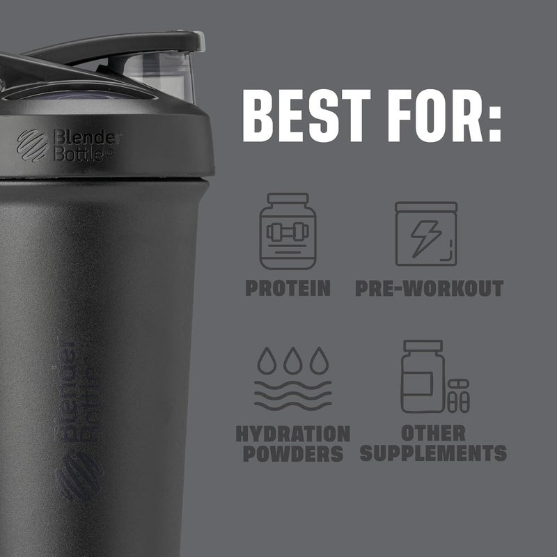 BlenderBottle Strada Sleek Shaker Cup Insulated Stainless Steel Water Bottle with Wire Whisk, 25-Ounce, Black - Image 3