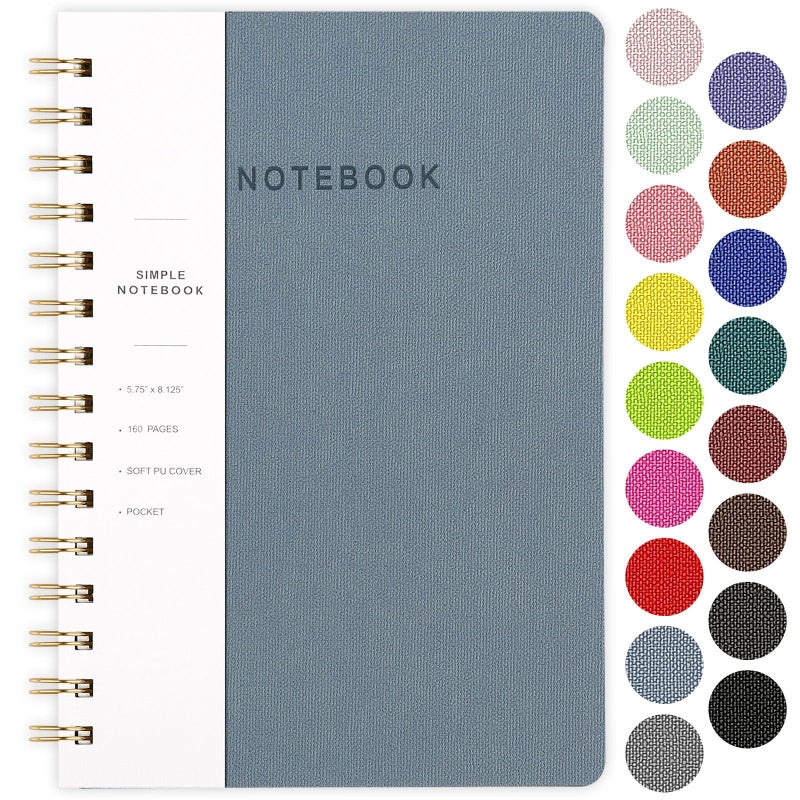Oneirom Spiral Notebook-5.75" x 8.125" College Ruled Journal with Inner Pockets and 160 Pages,PU Leather Cover Business Journal, Twin-Wire Binding Notebook Perfect for Office & Home School Supplies Reef Blue - Image 1