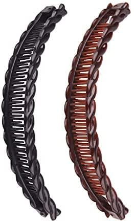 2 Pack Banana Clips for Thick Curly Hair Black and Tortoiseshell Vintage Clincher Combs Hair Accessories Long Hair Clips and Claws Set for Women