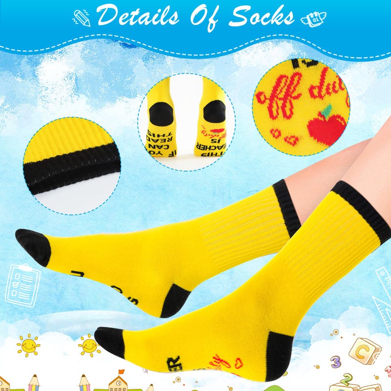 Vicenpal 8 Pairs Funny Teacher Socks Appreciation Gifts for Women Men If You Can Read This Teacher Is off Duty Unisex Crew Socks for Thanks Graduation Birthday Party Christmas Socks Gifts - Image 3