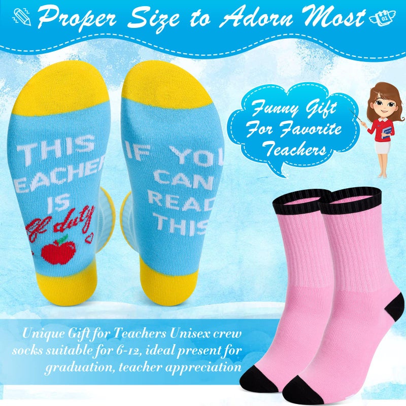 Vicenpal 8 Pairs Funny Teacher Socks Appreciation Gifts for Women Men If You Can Read This Teacher Is off Duty Unisex Crew Socks for Thanks Graduation Birthday Party Christmas Socks Gifts - Image 2