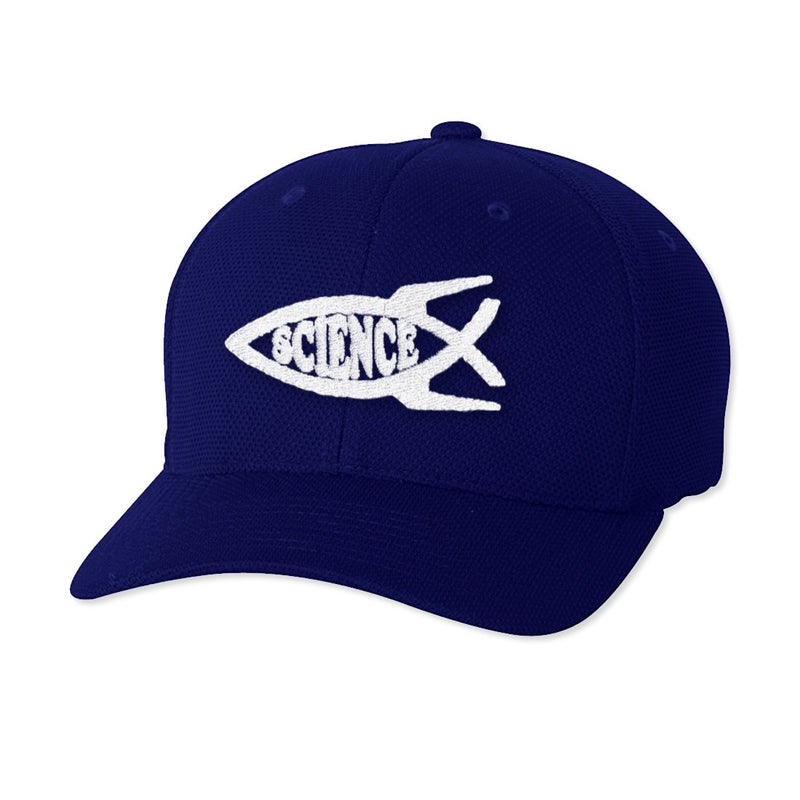 EvolveFISH Rocket Science Fish Embroidered Adult Cool & Dry Piqué Mesh Cap Hat - [Navy] - Image 3