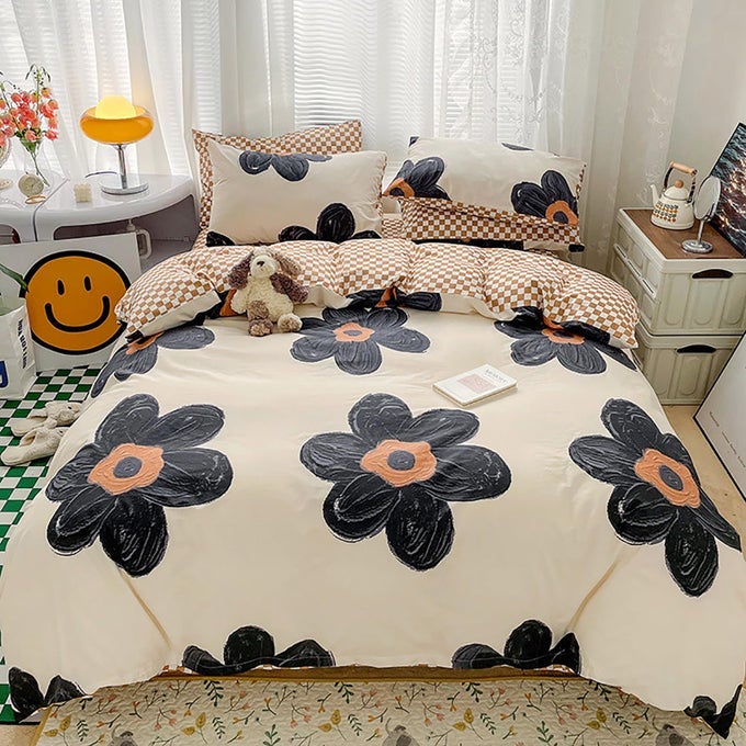BLACK AND WHITE FLORAL COMFORTER TWIN BIG FLOWER CHIC BEDDING BOHO MODERN ELEGANT BREATHABLE QUILTS BLANKETS LIGHTWEIGHT COMFORTER SET WITH 2 PILLOWCASES