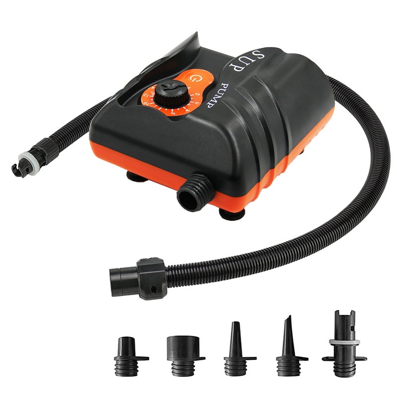 12V Air Pump, Orange, 16 PSI Automatic Stop, Portable Car Inflator - Stable Inflation, 6 Nozzles for Air Mattresses, Paddle Boards, Inflatable Equipment - Image 5
