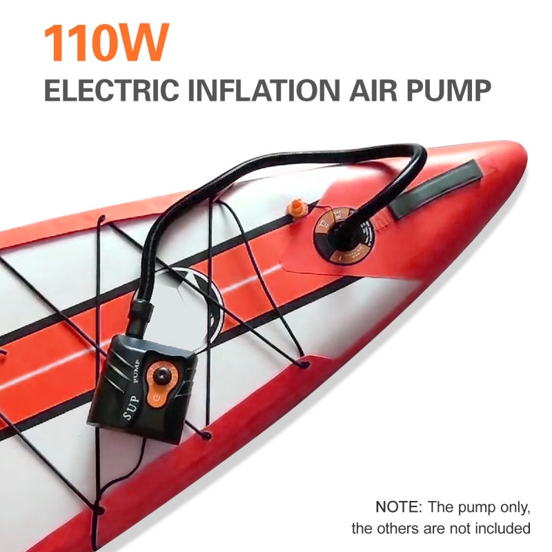 12V Air Pump, Orange, 16 PSI Automatic Stop, Portable Car Inflator - Stable Inflation, 6 Nozzles for Air Mattresses, Paddle Boards, Inflatable Equipment - Image 3
