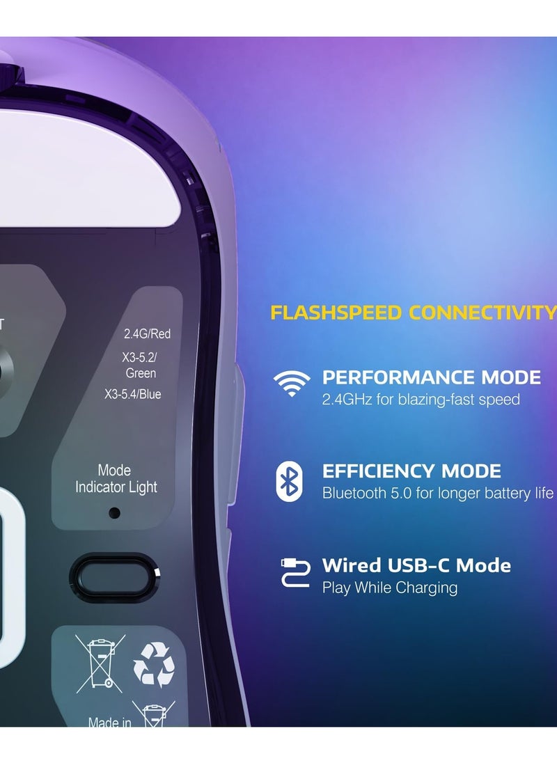 Attack Shark - X3PRO 4K/8K Lightweight Wireless Gaming Mouse with Tri-Mode(Wired/2.4GHz/BT),PAW3395 Optical Sensor,26K DPI,Kailh GM8.0 Switch,Long Battery,7 Buttons for PC/Laptop/Win/Mac - Image 1