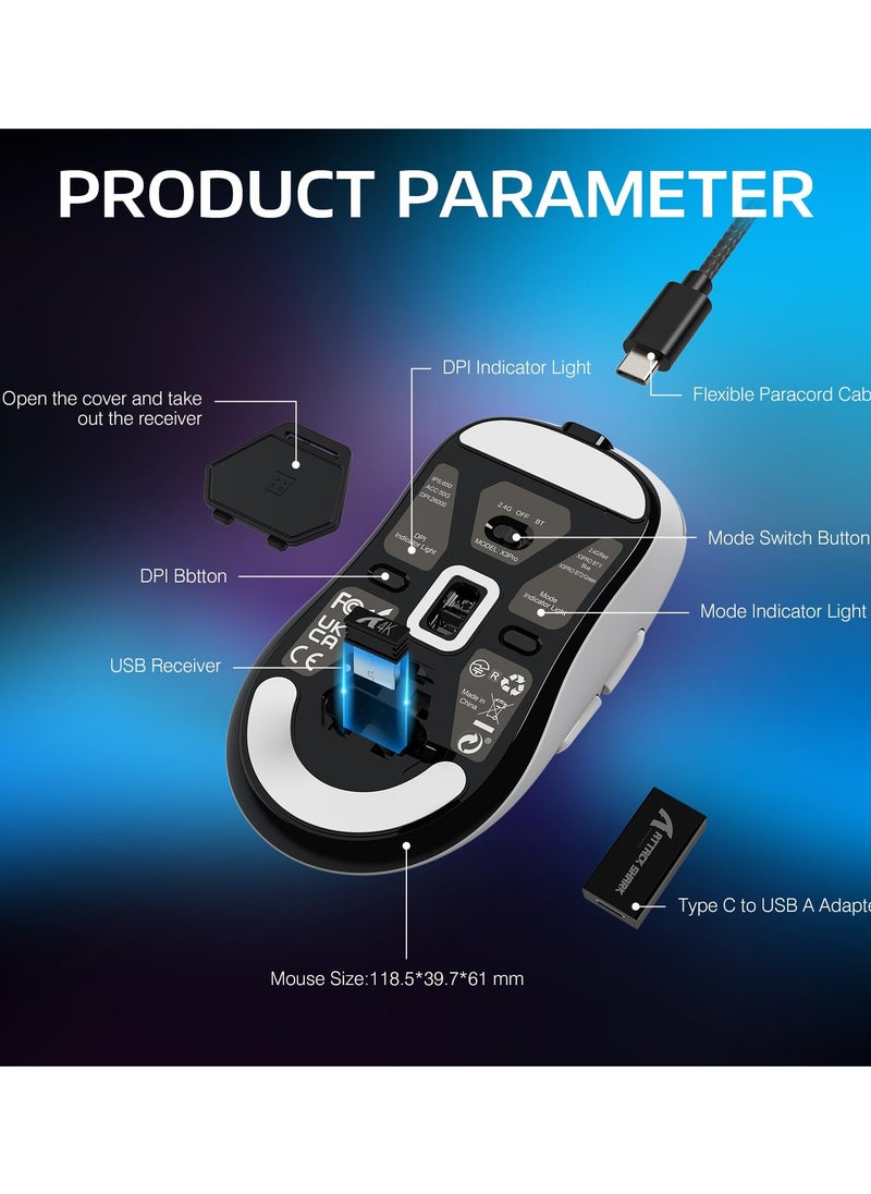 Attack Shark - X3PRO 4K/8K Lightweight Wireless Gaming Mouse with Tri-Mode(Wired/2.4GHz/BT),PAW3395 Optical Sensor,26K DPI,Kailh GM8.0 Switch,Long Battery,7 Buttons for PC/Laptop/Win/Mac - Image 1