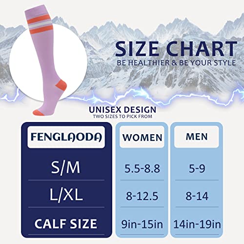 fenglaoda 8 Pairs Compression Socks for Men & Women 20-30 mmHg Knee High Nurse Pregnant Running Medical and Travel Athletic(S/M,Multi03) - Image 2