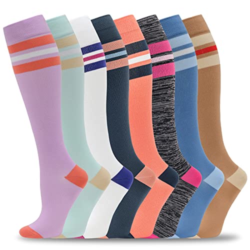 fenglaoda 8 Pairs Compression Socks for Men & Women 20-30 mmHg Knee High Nurse Pregnant Running Medical and Travel Athletic(S/M,Multi03) - Image 1