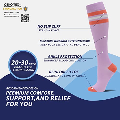 fenglaoda 8 Pairs Compression Socks for Men & Women 20-30 mmHg Knee High Nurse Pregnant Running Medical and Travel Athletic(S/M,Multi03) - Image 3