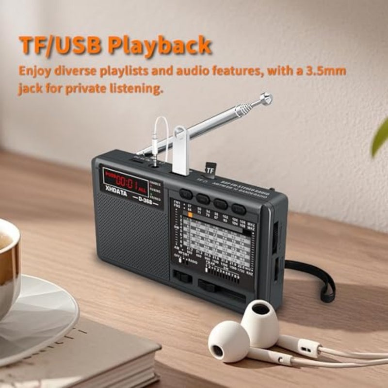 D-368 AM/FM/SW Portable Bluetooth Radio with USB/TF/Stereo MP3 Player Power by AC/Battery - Image 4