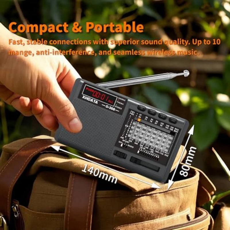 D-368 AM/FM/SW Portable Bluetooth Radio with USB/TF/Stereo MP3 Player Power by AC/Battery - Image 5