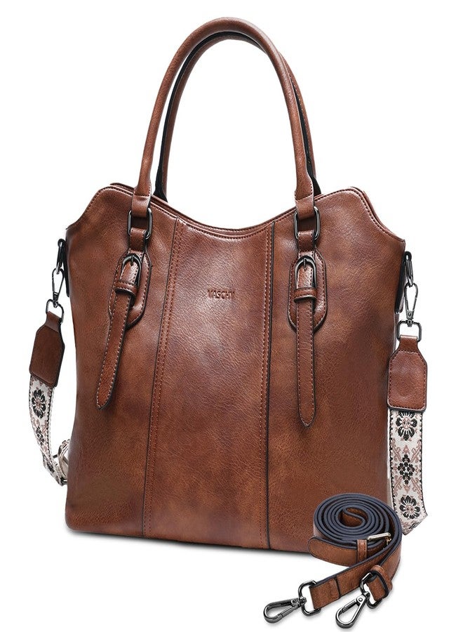 فاشي حقائب هوبو من فاشي للنساء، مصنوعة من الجلد النباتي، حقيبة يد بمقبض علوي، حقيبة كتف، حقيبة يد مع حزام كروسبودي على شكل جيتار، لون بني - Image 1