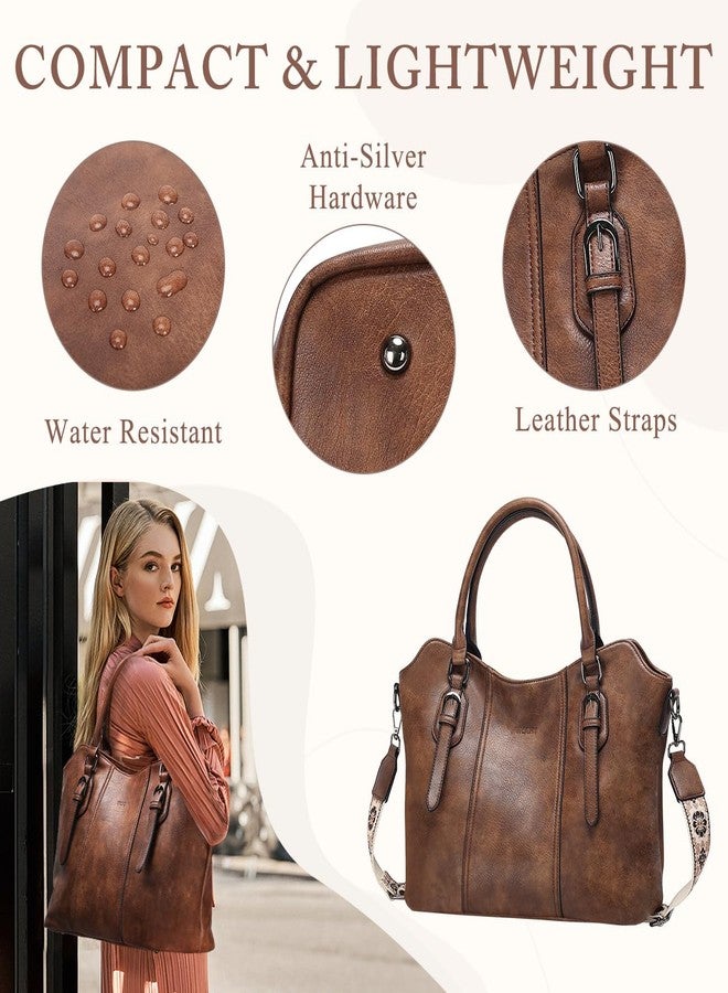 فاشي حقائب هوبو من فاشي للنساء، مصنوعة من الجلد النباتي، حقيبة يد بمقبض علوي، حقيبة كتف، حقيبة يد مع حزام كروسبودي على شكل جيتار، لون بني - Image 5