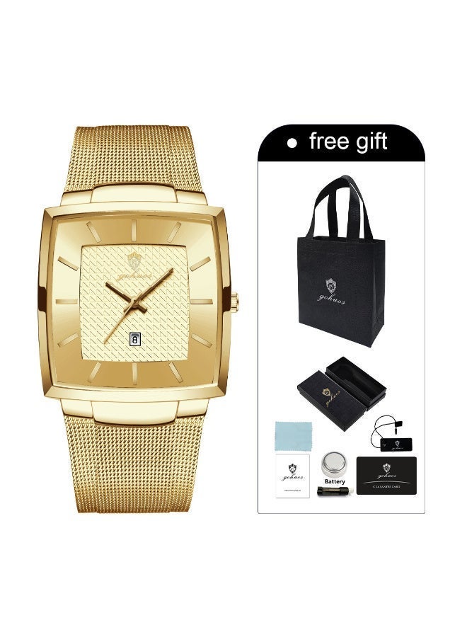 GOHUOS Watches for Men，Luxury Waterproof Sport Quartz Analog Square Business Fashion Wrist Watch for Men with Stainless Steel Mesh Strap Date Calendar - 48mm - Image 2