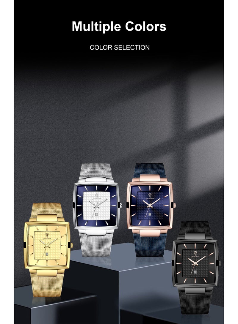 GOHUOS Watches for Men，Luxury Waterproof Sport Quartz Analog Square Business Fashion Wrist Watch for Men with Stainless Steel Mesh Strap Date Calendar - 48mm - Image 5