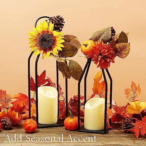Perfnique Modern Farmhouse Lantern Decor, 15'' 13'' Set of 2 Black Metal Lantern, 2 LED 6hr Timer Flameless Candles ＆ Remote Timer, Lanterns Decorative for Outdoor, Home, Indoor, Patio, Christmas - Image 5