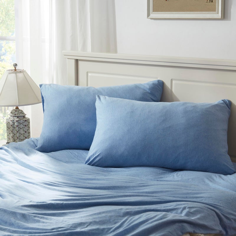 Household 100 Jersey Cotton Pillowcase 20x30Light Weight Comfortable Super Soft Pillow Case with Envelope Closure Set of 2Beige Blue Queen Size Pillowcase 20 x 30