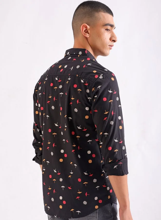 شركة المرآب الهندية Men Regular Fit Conversational Printed Full Sleeves Spread Collar Casual Shirt