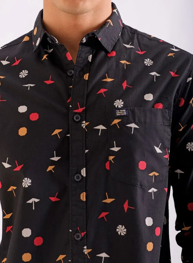 شركة المرآب الهندية Men Regular Fit Conversational Printed Full Sleeves Spread Collar Casual Shirt