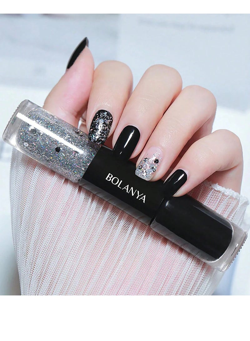 BOLANYA Gel Nail Polish – No Base Coat Needed – Long-Lasting Glossy Black 5 Nail Color – Easy Application Nail Art Gift Set for Women & Girls