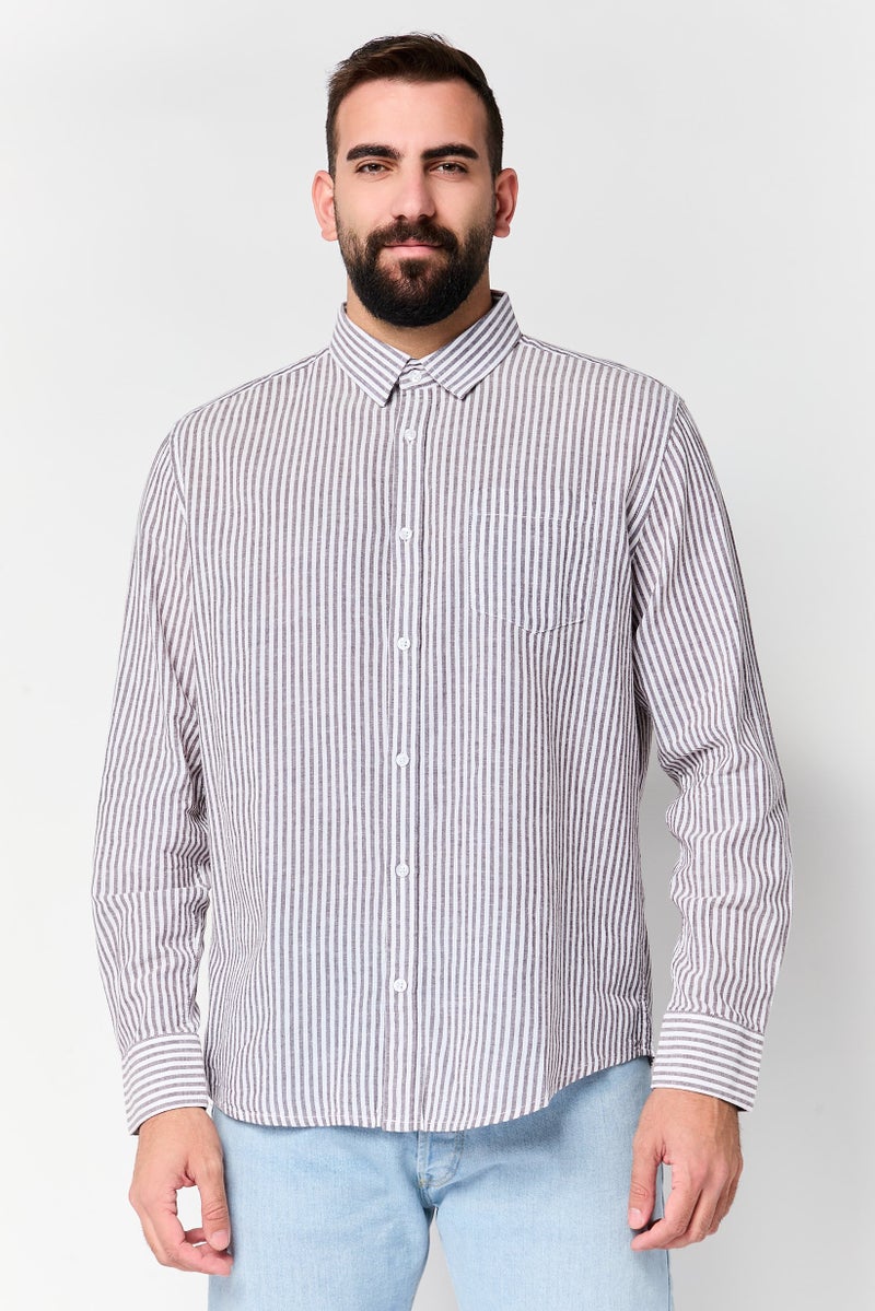 NAUTICA قميص كاجوال بأكمام طويلة مخطط للرجال من نوتيكا، مقاس عادي، متعدد الألوان - Image 1
