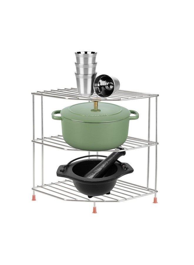 TechSrmaji 3-Tier Stainless Steel Kitchen Organizer Rack - Corner Shelf Rack for Kitchen Storage | Plate & Bowl Holder | Kitchen Steel Rack Stand for Sink, Slab, and Cabinet - Image 2