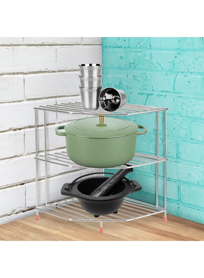 TechSrmaji 3-Tier Stainless Steel Kitchen Organizer Rack - Corner Shelf Rack for Kitchen Storage | Plate & Bowl Holder | Kitchen Steel Rack Stand for Sink, Slab, and Cabinet - Image 5
