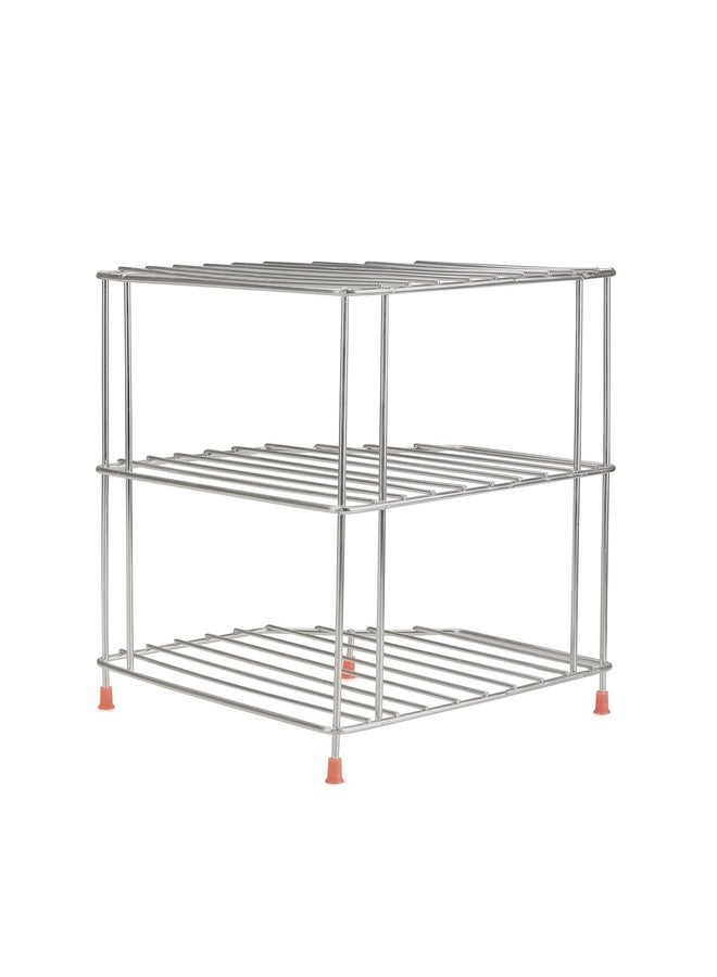TechSrmaji 3-Tier Stainless Steel Kitchen Organizer Rack - Corner Shelf Rack for Kitchen Storage | Plate & Bowl Holder | Kitchen Steel Rack Stand for Sink, Slab, and Cabinet - Image 3