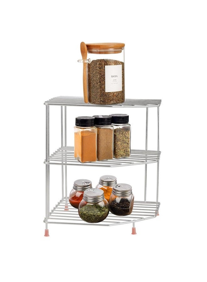 TechSrmaji 3-Tier Stainless Steel Kitchen Organizer Rack - Corner Shelf Rack for Kitchen Storage | Plate & Bowl Holder | Kitchen Steel Rack Stand for Sink, Slab, and Cabinet - Image 1