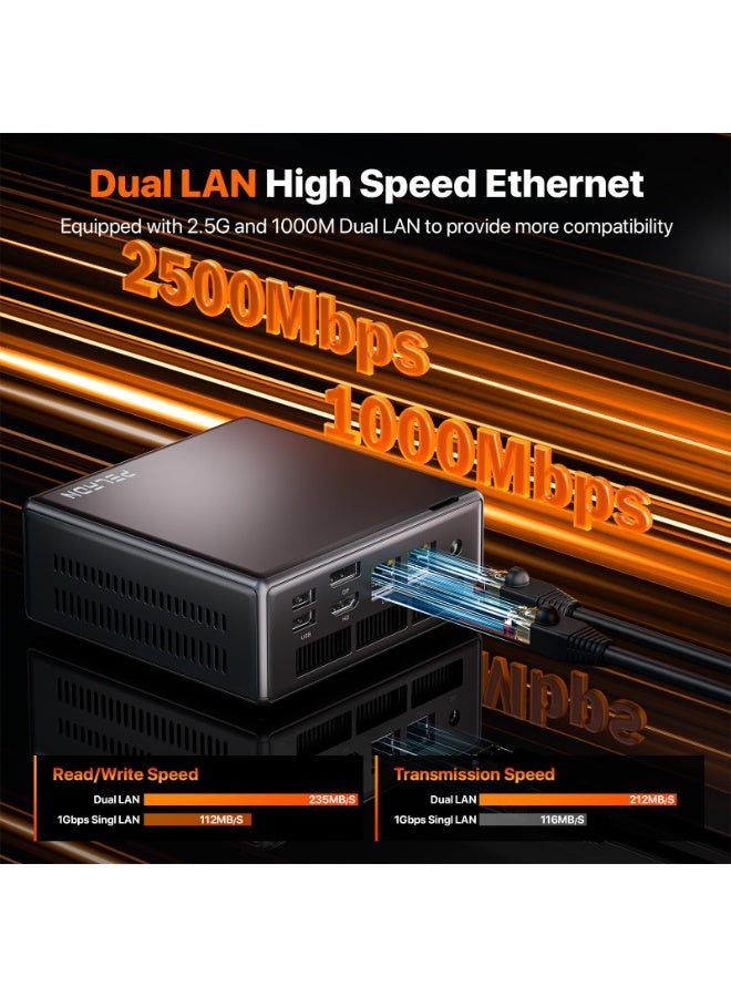 القِلْد جهاز ألعاب صغير WO4، مزود بمنفذي LAN، ومعالج Ryzen 5 5600، وذاكرة وصول عشوائي DDR4 سعة 16 جيجابايت، وقرص SSD من نوع NVMe سعة 512 جيجابايت، ومنفذ Type-C/DP/HD، وجهاز كمبيوتر مكتبي صغير، وواي فاي 6، ودقة 4K/60 هرتز، وشاشة ثلاثية، ومنفذ USB 3.2/بلوتوث 5.2. - Image 5