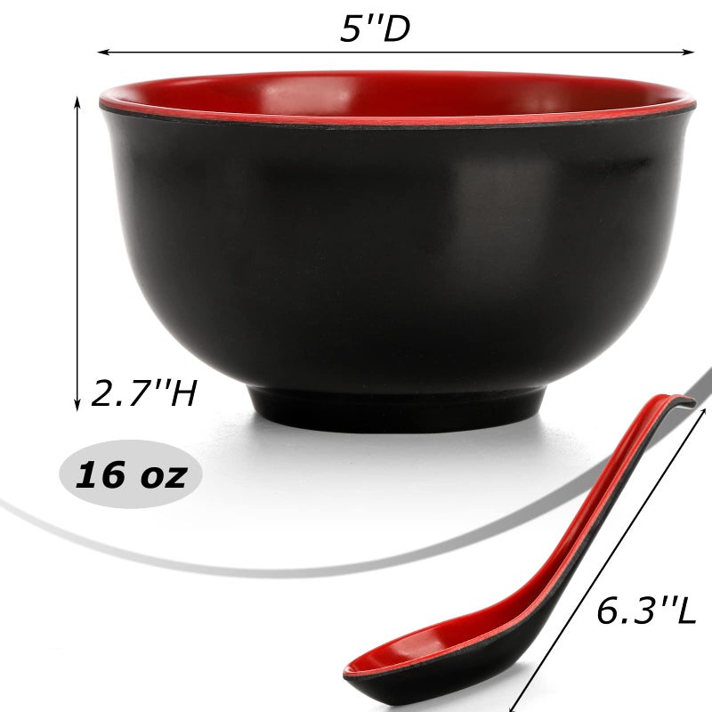Lyellfe Set of 10 Miso Soup Bowl with Spoon  Restaurant Quality Melamine Cereal Rice Bowl  16 Oz Unbreakable Japanese Dinnerware for Ramen  Udon Noodle  Dishwasher Safe - Image 2