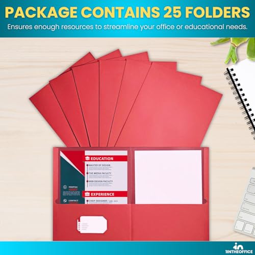 1InTheOffice 2 Pocket Folders, Pocket File Folders Letter Size, Red Pocket Folders, 25 Pack - Image 5
