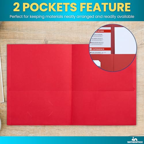 1InTheOffice 2 Pocket Folders, Pocket File Folders Letter Size, Red Pocket Folders, 25 Pack - Image 3