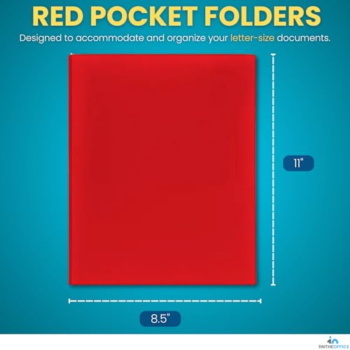 1InTheOffice 2 Pocket Folders, Pocket File Folders Letter Size, Red Pocket Folders, 25 Pack - Image 2