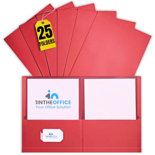 1InTheOffice 2 Pocket Folders, Pocket File Folders Letter Size, Red Pocket Folders, 25 Pack - Image 1