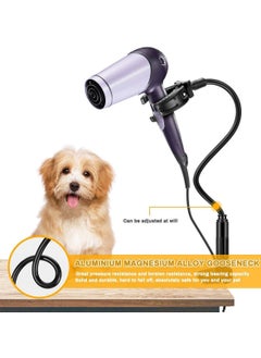 Y&D Hair Dryer Holder, 360 Degrees Rotatable Hands Free Pet Stand Aluminium Magnesium Alloy Gooseneck Three-Jaw Bracket with Adjustable Clamp Mount for Dog Cat Grooming, Makeup Table(Black)  - Image 2