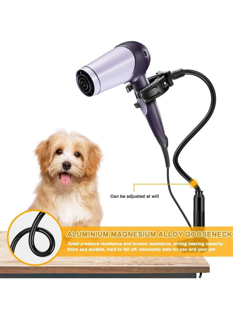Y&D Hair Dryer Holder, 360 Degrees Rotatable Hands Free Pet Stand Aluminium Magnesium Alloy Gooseneck Three-Jaw Bracket with Adjustable Clamp Mount for Dog Cat Grooming, Makeup Table(Black)  - Image 2