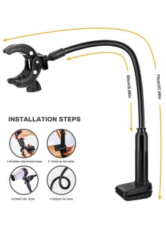 Y&D Hair Dryer Holder, 360 Degrees Rotatable Hands Free Pet Stand Aluminium Magnesium Alloy Gooseneck Three-Jaw Bracket with Adjustable Clamp Mount for Dog Cat Grooming, Makeup Table(Black)  - Image 4