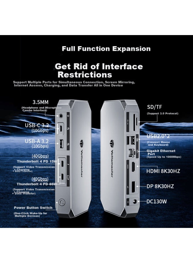 Yottamaster Thunderbolt 4 Expansion Dock, 8k Ultra Hd Triple-screen Display Dock, All-in Video Editing, Supports Chrysanthemum Chain, Suitable For Black Myth: Wukong And Desktop Computers - Image 2
