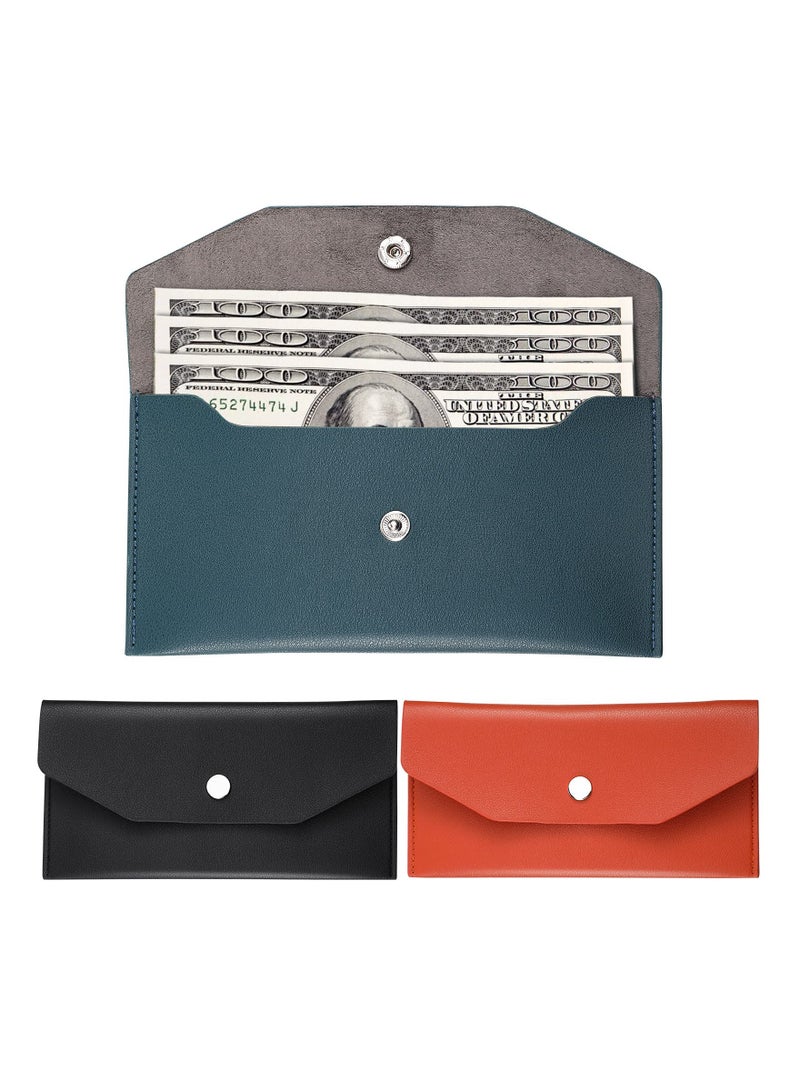 3-Pack PU Leather Cash Envelopes - Reusable Money Pouches for Weddings, Birthdays, Graduations, and Holidays (Black, Orange, Dark Green) - Perfect for Spring Festival Celebrations.  - Image 1